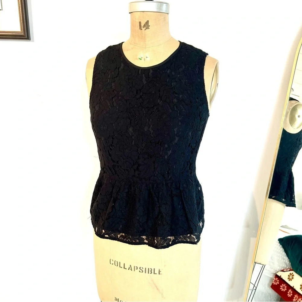 J Crew Women’s Black Lace Peplum Sleeveless Blouse Sz 6
